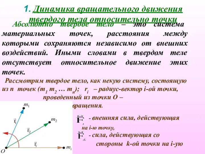 1. Динамика вращательного движения твердого тела относительно точки Абсолютно твердое