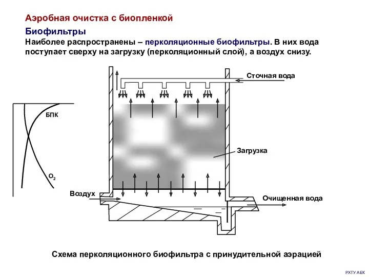 РХТУ АЕК Биофильтры Наиболее распространены – перколяционные биофильтры. В них