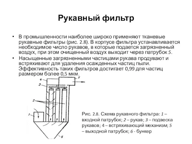 Рукавный фильтр В промышленности наиболее широко применяют тканевые рукавные фильтры