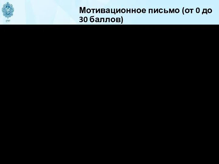 Мотивационное письмо (от 0 до 30 баллов) Мотивационное письмо – текст, в котором