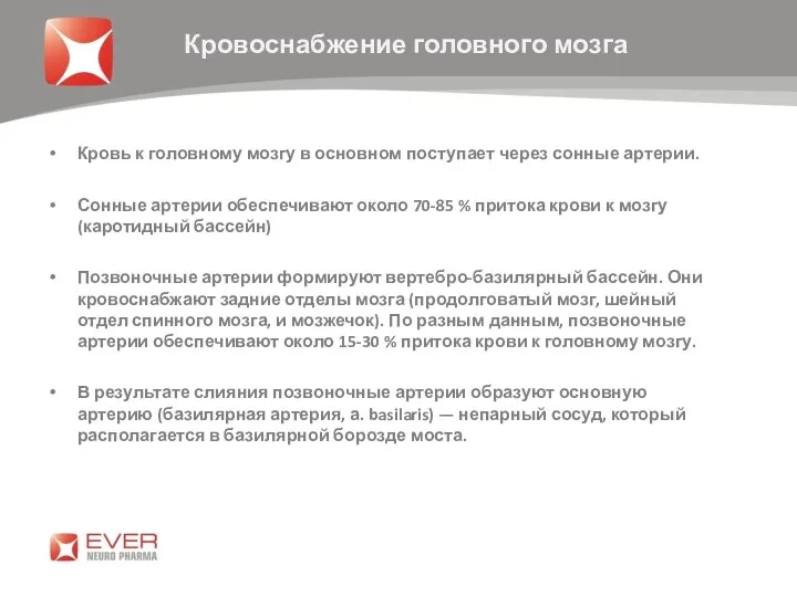 Кровь к головному мозгу в основном поступает через сонные артерии. Сонные артерии обеспечивают