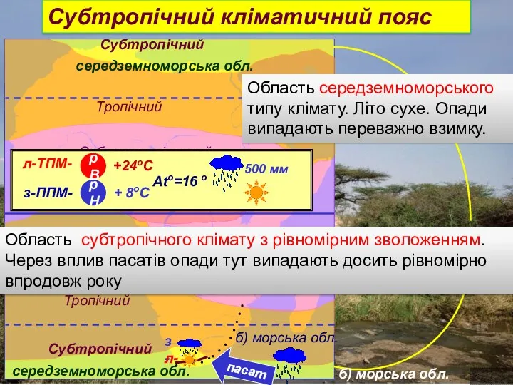 Тропічний Тропічний Субекваторіальний Екваторіальний б) морська обл. Субтропічний Субтропічний л-ТПМ-