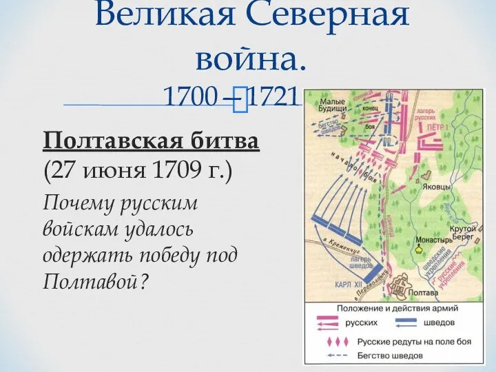 Полтавская битва (27 июня 1709 г.) Почему русским войскам удалось