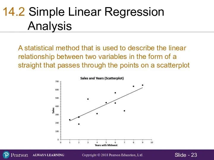 14.2 Simple Linear Regression Analysis A statistical method that is