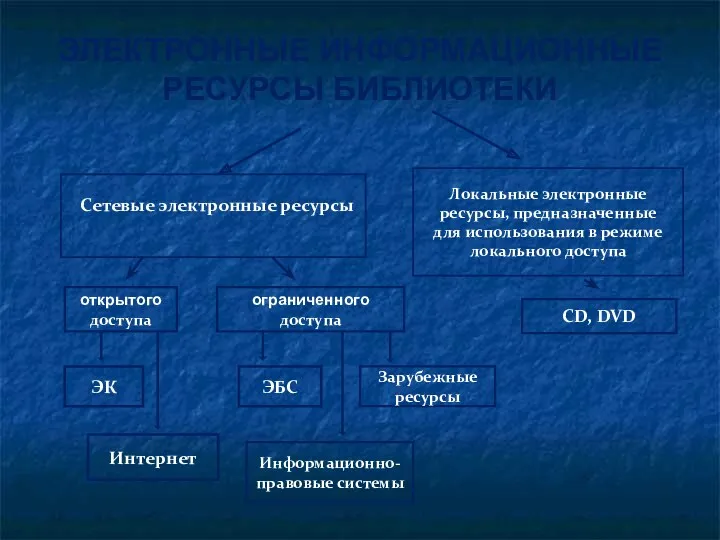 ЭЛЕКТРОННЫЕ ИНФОРМАЦИОННЫЕ РЕСУРСЫ БИБЛИОТЕКИ Локальные электронные ресурсы, предназначенные для использования в режиме локального