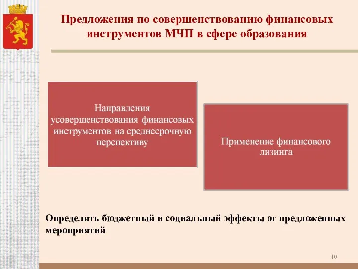 Предложения по совершенствованию финансовых инструментов МЧП в сфере образования Определить