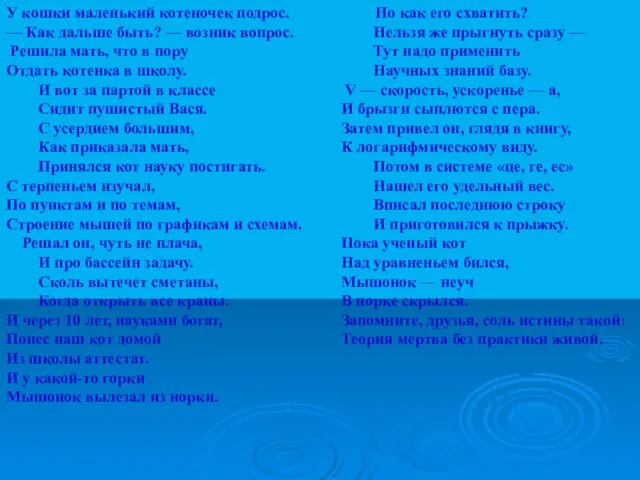 У кошки маленький котеночек подрос. — Как дальше быть? — возник вопрос. Решила