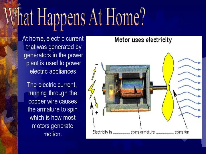 What Happens At Home? At home, electric current that was generated by generators