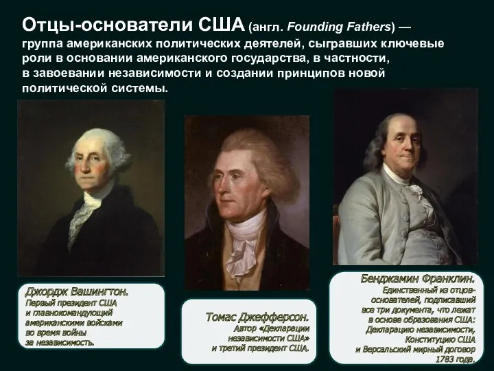 Отцы-основатели США (англ. Founding Fathers) — группа американских политических деятелей,
