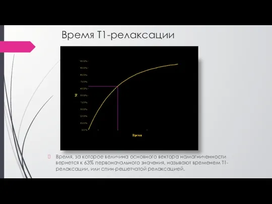 Время Т1-релаксации Время, за которое величина основного вектора намагниченности вернется