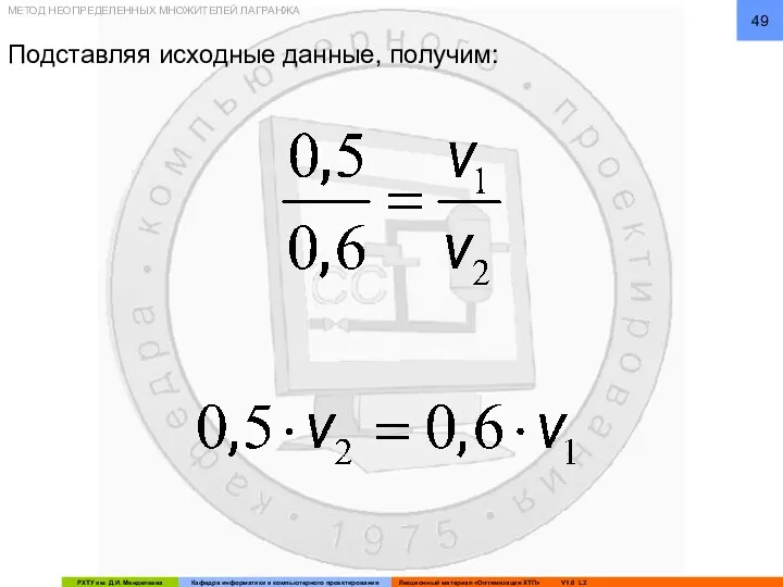 Подставляя исходные данные, получим: МЕТОД НЕОПРЕДЕЛЕННЫХ МНОЖИТЕЛЕЙ ЛАГРАНЖА