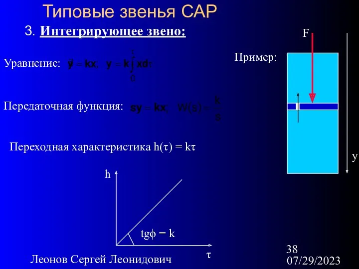 07/29/2023 Леонов Сергей Леонидович Типовые звенья САР 3. Интегрирующее звено: