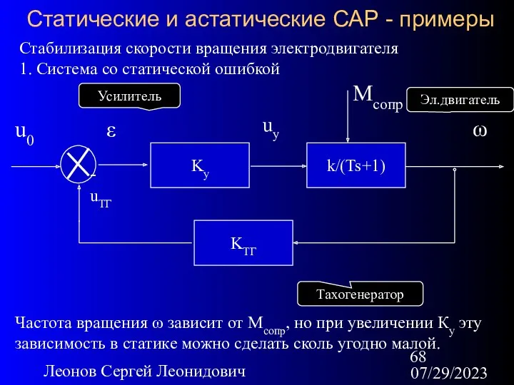 07/29/2023 Леонов Сергей Леонидович Статические и астатические САР - примеры