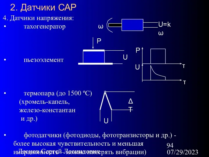 07/29/2023 Леонов Сергей Леонидович 2. Датчики САР 4. Датчики напряжения: