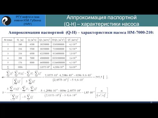 Аппроксимация паспортной (Q-H) – характеристики насоса НМ-7000-210: