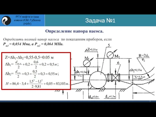 Определение напора насоса. Определить полный напор насоса по показаниям приборов, если Рм1 =