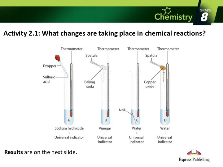 Activity 2.1: What changes are taking place in chemical reactions? Results are on the next slide.