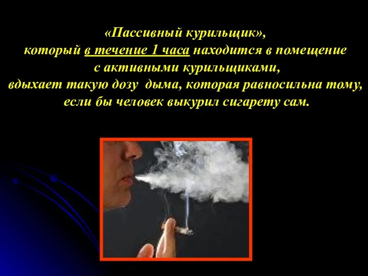 «Пассивный курильщик», который в течение 1 часа находится в помещение