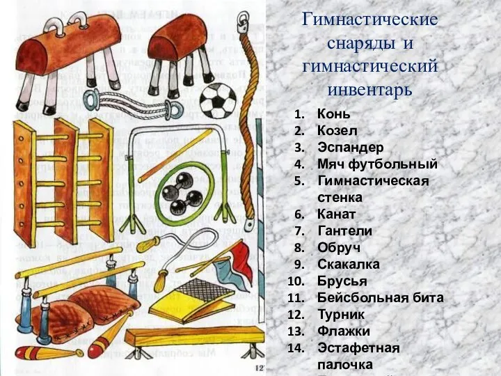 Гимнастические снаряды и гимнастический инвентарь Конь Козел Эспандер Мяч футбольный