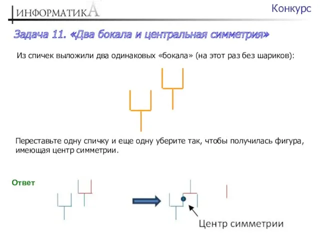 Задача 11. «Два бокала и центральная симметрия» Конкурс Из спичек