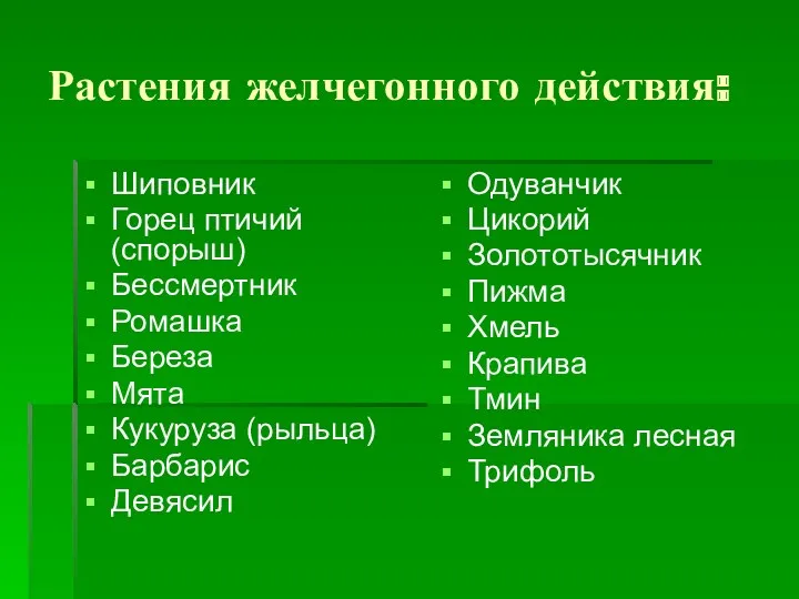 Растения желчегонного действия: Шиповник Горец птичий (спорыш) Бессмертник Ромашка Береза