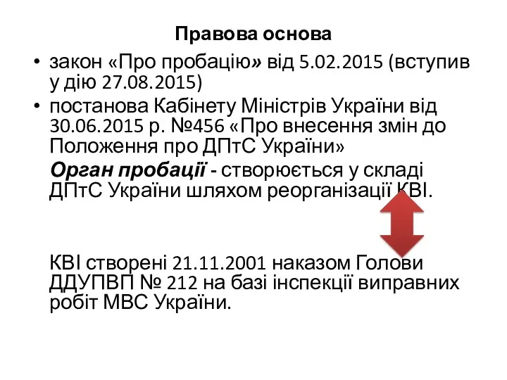 Правова основа закон «Про пробацію» від 5.02.2015 (вступив у дію