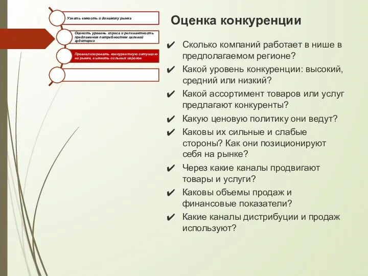 Оценка конкуренции Сколько компаний работает в нише в предполагаемом регионе?