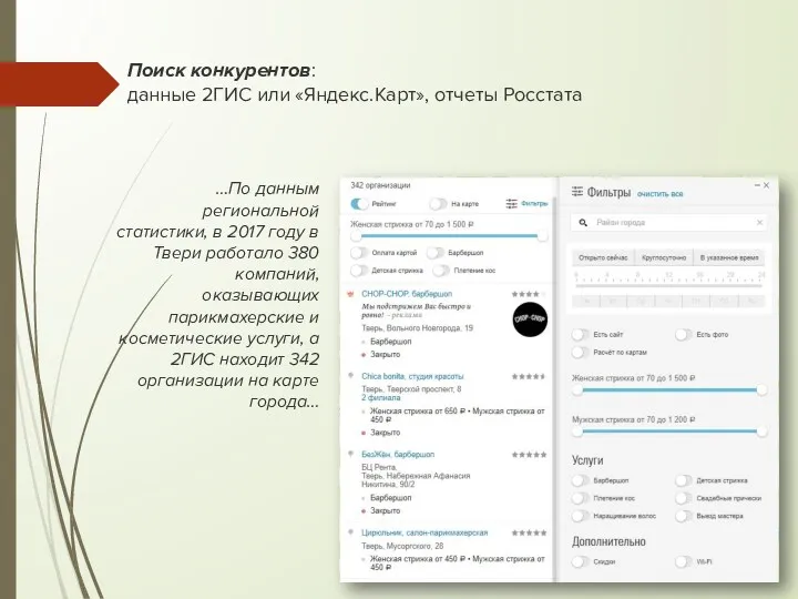 Поиск конкурентов: данные 2ГИС или «Яндекс.Карт», отчеты Росстата …По данным