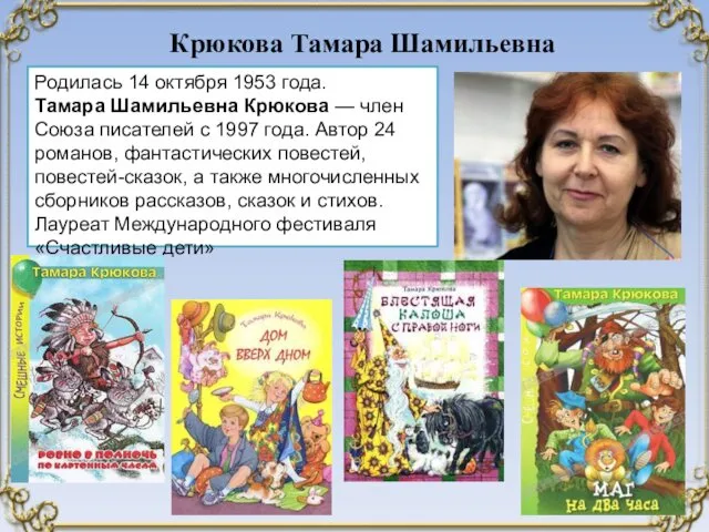 Родилась 14 октября 1953 года. Тамара Шамильевна Крюкова — член