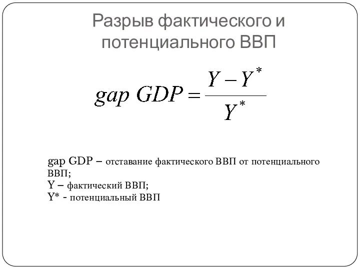 Разрыв фактического и потенциального ВВП gap GDP – отставание фактического
