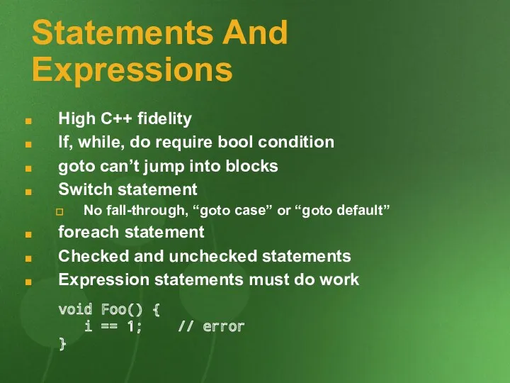 Statements And Expressions High C++ fidelity If, while, do require