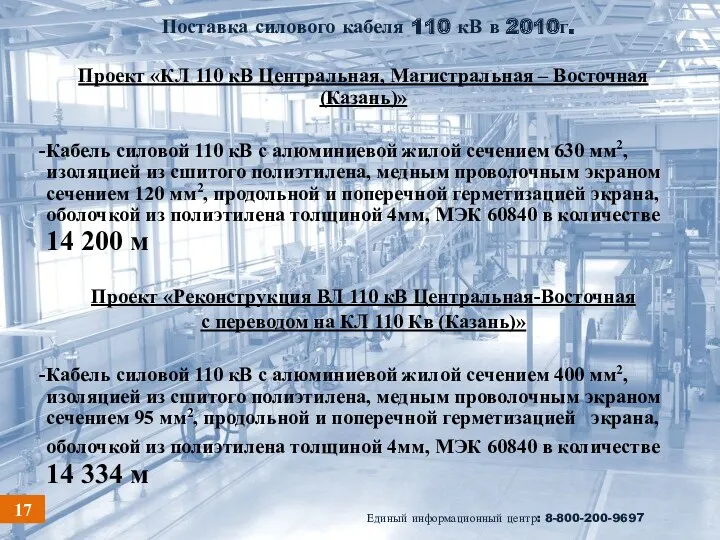 Поставка силового кабеля 110 кВ в 2010г. Единый информационный центр: