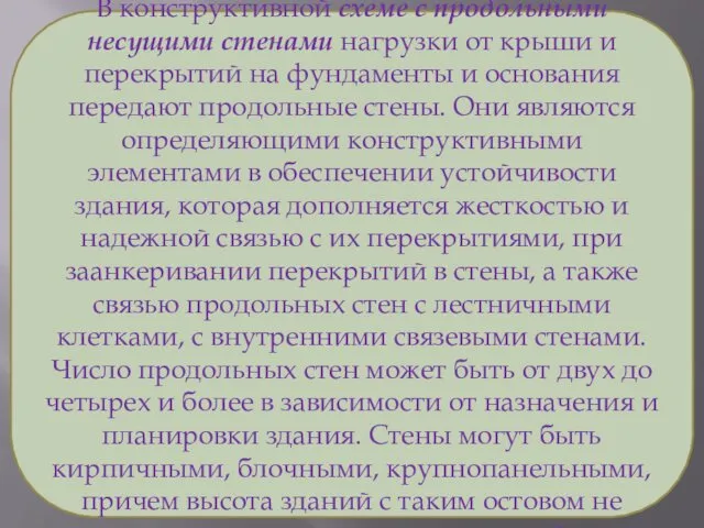 В конструктивной схеме с продольными несущими стенами нагрузки от крыши