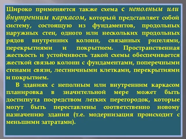 Широко применяется также схема с неполным или внутренним каркасом, который