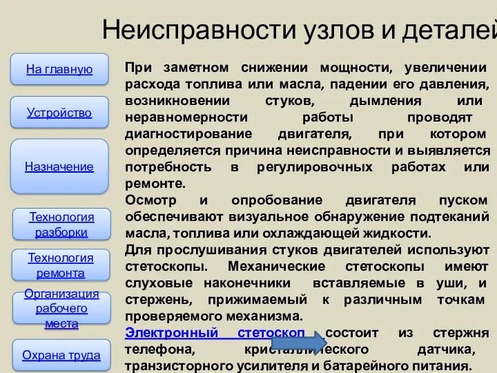 Неисправности узлов и деталей На главную Технология разборки Назначение Технология