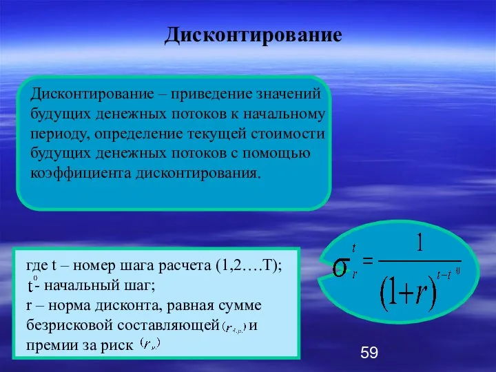 Дисконтирование Дисконтирование – приведение значений будущих денежных потоков к начальному