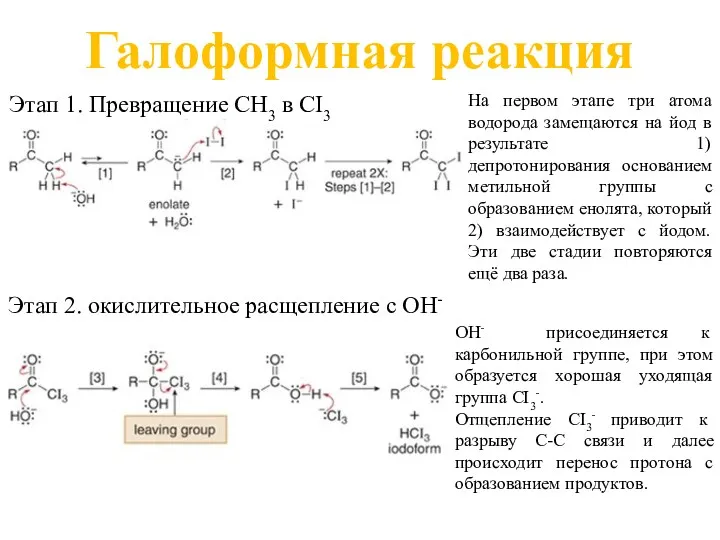 Галоформная реакция На первом этапе три атома водорода замещаются на