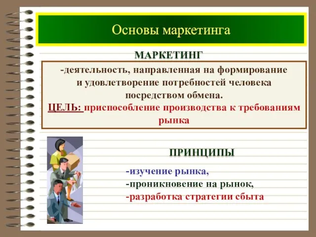 Основы маркетинга МАРКЕТИНГ -деятельность, направленная на формирование и удовлетворение потребностей