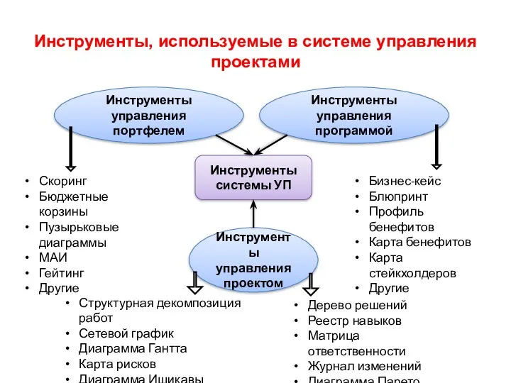 Инструменты, используемые в системе управления проектами Инструменты управления портфелем Инструменты