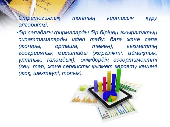 Стратегиялық топтың картасын құру алгоритмі: бір саладағы фирмаларды бір-бірінен ажырататын