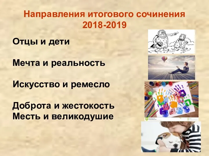 Направления итогового сочинения 2018-2019 Отцы и дети Мечта и реальность