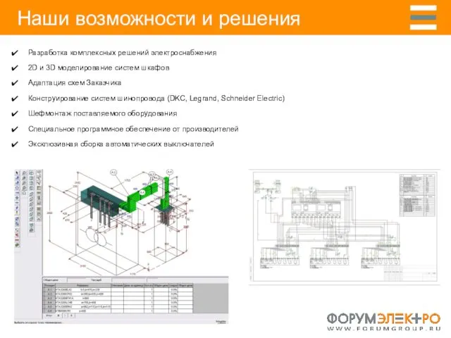 Наши возможности и решения Разработка комплексных решений электроснабжения 2D и