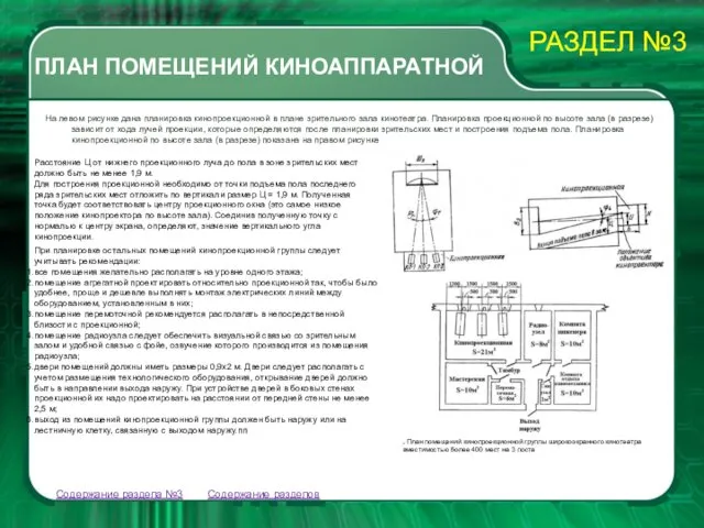 Содержание разделов Содержание раздела №3 На левом рисунке дана планировка