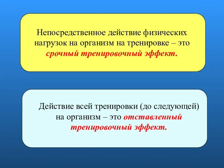 Непосредственное действие физических нагрузок на организм на тренировке – это