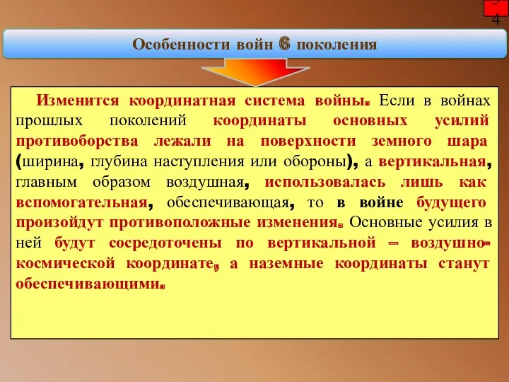 Изменится координатная система войны. Если в войнах прошлых поколений координаты