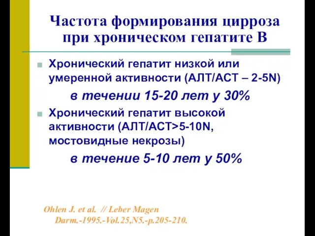 Частота формирования цирроза при хроническом гепатите В Хронический гепатит низкой