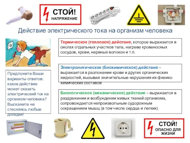 Действие электрического тока на организм человека Предложите Ваши варианты ответов: