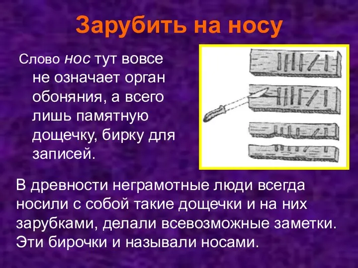 Зарубить на носу Слово нос тут вовсе не означает орган