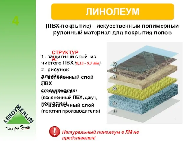 4 (ПВХ-покрытие) – искусственный полимерный рулонный материал для покрытия полов