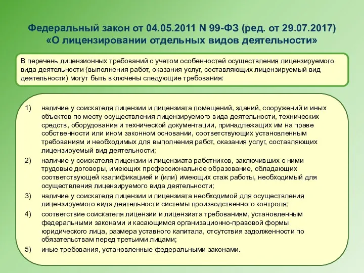 В перечень лицензионных требований с учетом особенностей осуществления лицензируемого вида
